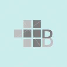 Auf einer pastell-türkisen Fläche ist das Icon vom Logo-Design der Berger Beauty Frankfurt angebracht. Es sind zwei in einander verschachtelte Kreuze aus quadratischen grauen Flächen. Ein Gestaltungselement ist als großes B gezeichnet.