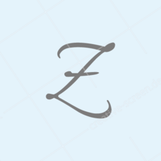 Das Firmenlogo-Signet der Frau Zirk, Qualitätsmanagerin für Kliniken in Rhein-Main und Frankfurt zeigt ein kursives handschriftliches Z auf hellem Pastellblau. Im kompletten Logo-Design ist das Z als Exponenez der QM-Formel gesetzt.